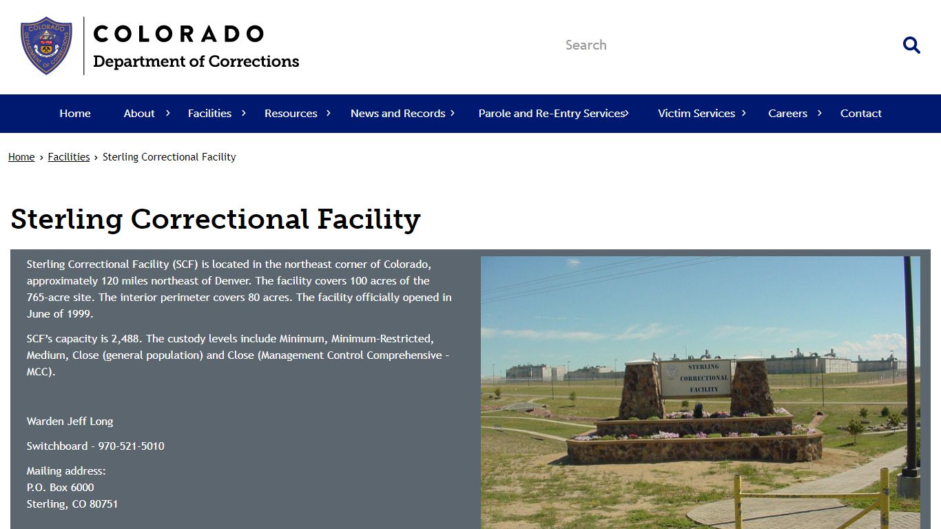 Sterling Correctional Facility | Department of Corrections